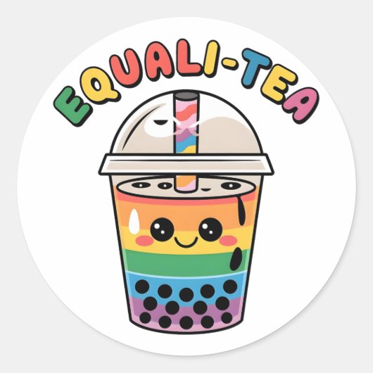 Equali-Tea Grappige LGBTQ Bubble Tea Pride Maand Ronde Sticker (Voorkant)