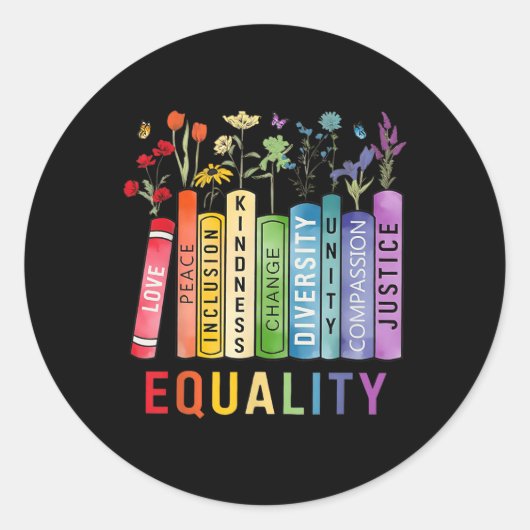 Equality Bookshelf Diversity Inclusion Kindness JU Ronde Sticker (Voorkant)