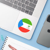 Equatoriaal-Guinea Vlag Ronde Sticker (Laptop met iPhone)