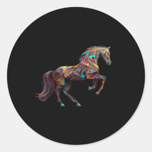 Equestrian Art Colorful Horse Lover Painting Cowgi Ronde Sticker