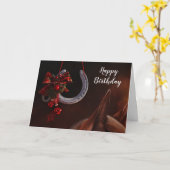 Equestrian Birthday Hanging Hoefijzer Foto Kaart (Gele Bloem)