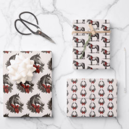 Equestrian Christmas Horse Festive Vintage Holiday Inpakpapier Vel