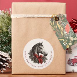 Equestrian Christmas Horse Festive Vintage Holiday Ronde Sticker