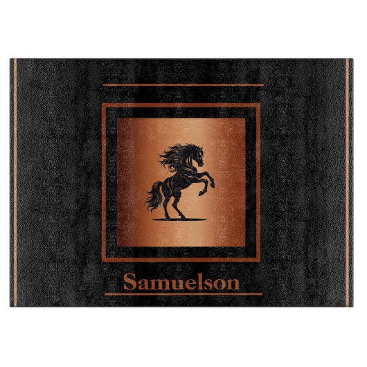 Equestrian Copper-Embellished Personalized Glass Snijplank (Voorkant)