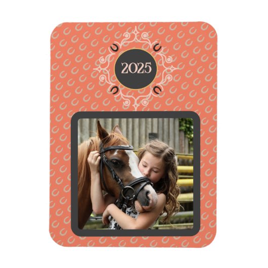 Equestrian Custom Text Lucky Hoefijzer Foto Magneet (Verticaal)