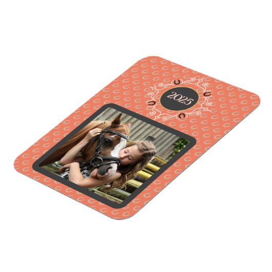 Equestrian Custom Text Lucky Hoefijzer Foto Magneet (Linkerzijde)
