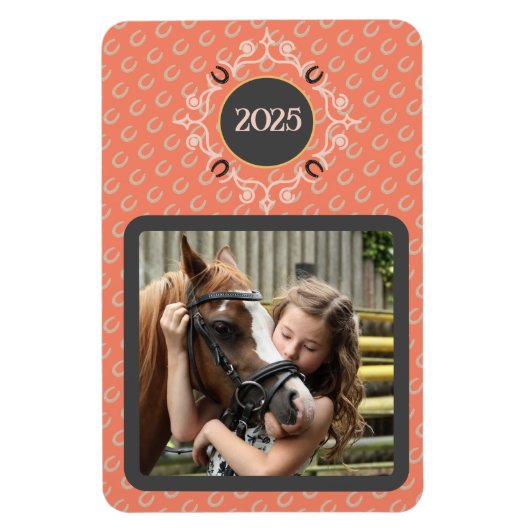 Equestrian Custom Text Lucky Hoefijzer Foto Magneet (Verticaal)