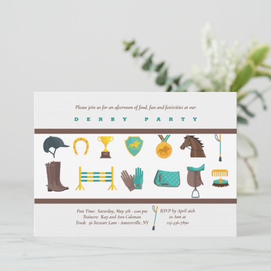 Equestrian Elements Derby Party Invitation Kaart (Staand voorkant)