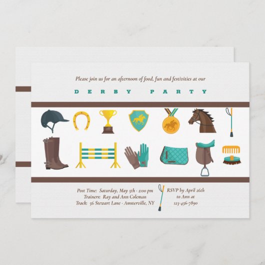 Equestrian Elements Derby Party Invitation Kaart (Voorkant / Achterkant)