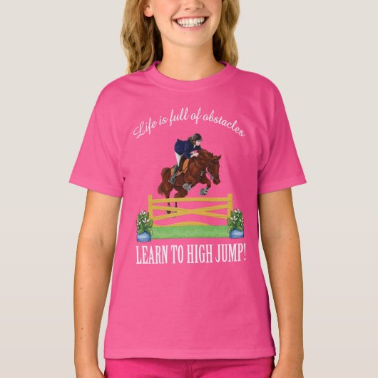 EQUESTRIAN ENGELS JUMPING HORSE AND RIDER Girl's T-shirt (Voorkant)