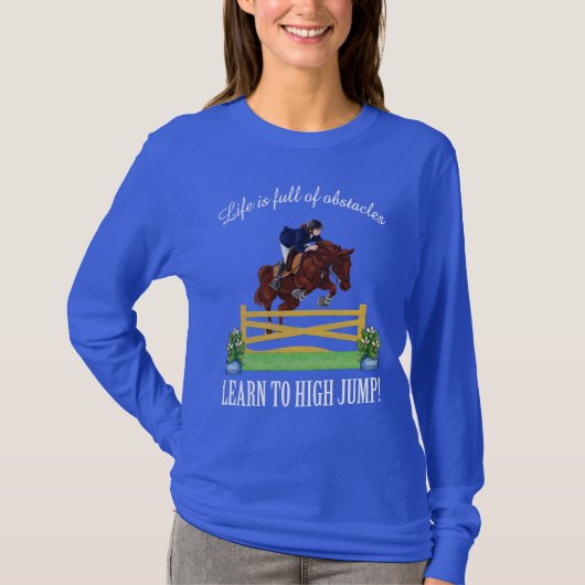 EQUESTRIAN ENGELS JUMPING HORSE AND RIDER VROUWEN T-SHIRT (Voorkant)