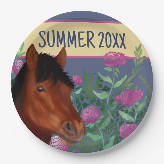 Equestrian Flower Lover Brown Horse Papieren Bordje (Voorkant)