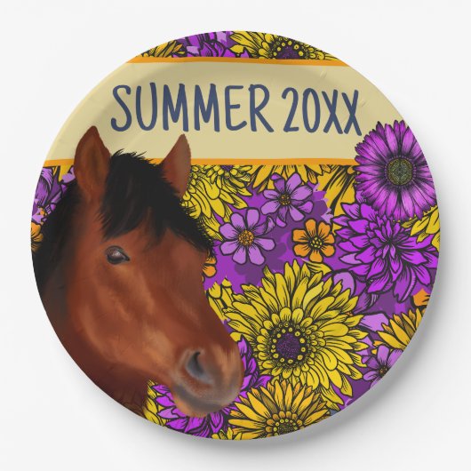 Equestrian Flower Lover Brown Horse Papieren Bordje (Voorkant)