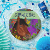 Equestrian Flower Lover Brown Horse Papieren Bordje (Feest)