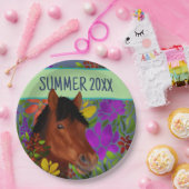 Equestrian Flower Lover Brown Horse Papieren Bordje (Feest)