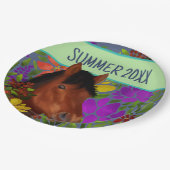 Equestrian Flower Lover Brown Horse Papieren Bordje (Gekanteld)