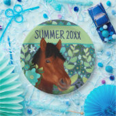 Equestrian Flower Lover Brown Horse Papieren Bordje (Feest)