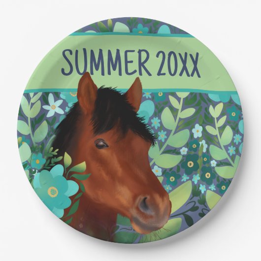 Equestrian Flower Lover Brown Horse Papieren Bordje (Voorkant)