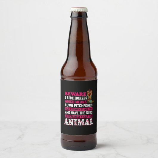 Equestrian Gift | Pas op voor rijpaarden Bier Etiket (Voorkant)