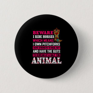 Equestrian Gift Pas op voor rijpaarden Ronde Button 5,7 Cm