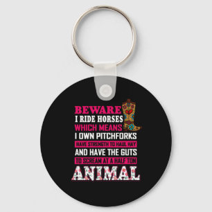 Equestrian Gift Pas op voor rijpaarden Sleutelhanger