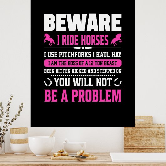 Equestrian Gift | Voorzichtig I Rides Horses Poster (Keuken)