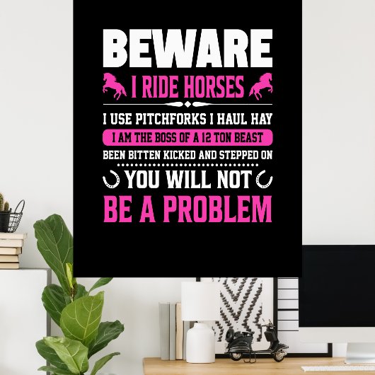 Equestrian Gift | Voorzichtig I Rides Horses Poster (Thuiskantoor)