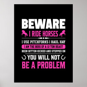 Equestrian Gift Voorzichtig I Rides Horses Poster