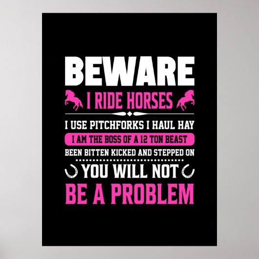Equestrian Gift | Voorzichtig I Rides Horses Poster (Voorkant)