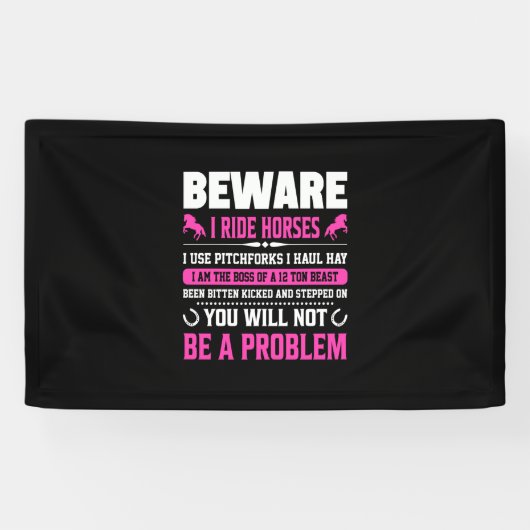 Equestrian Gift | Voorzichtig I Rides Horses Spandoek (Horizontaal)