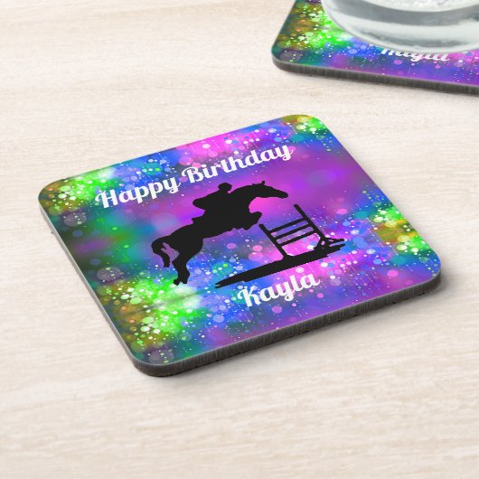 Equestrian Happy Birthday Horse Show Glitter Bier Onderzetter (Linkerzijde)