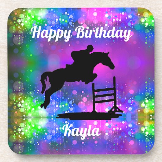 Equestrian Happy Birthday Horse Show Glitter Bier Onderzetter (Voorkant)