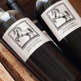 Equestrian  Horse Adult Birthday Wijn Etiket