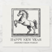 Equestrian  Horse Happy New Year Custom Sparkling Wijnetiket (Enkel label)