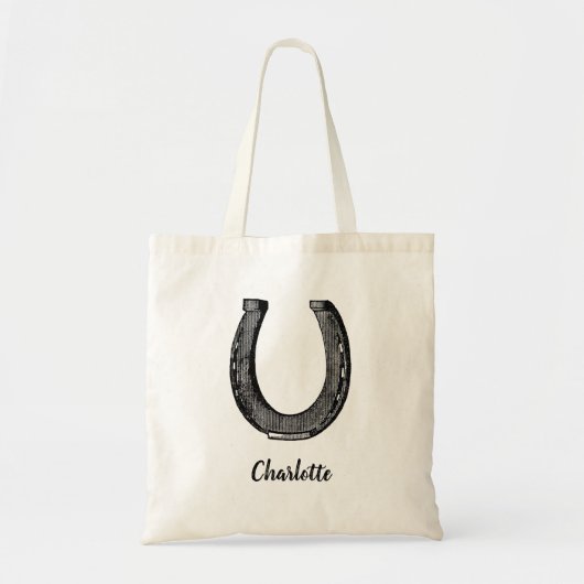 Equestrian Horse  Hoefijzer Aangepaste naam Tote Bag (Voorkant)