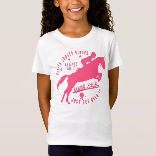 Equestrian Hunter Jumper Horse Tee Shirt Pink Logo (Voorkant)