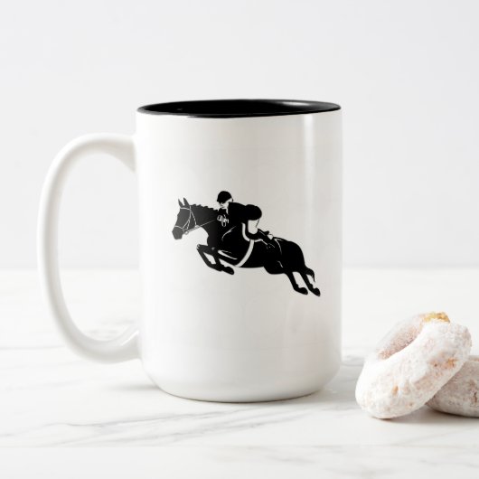 Equestrian Jumper Tweekleurige Koffiemok (Met donut)