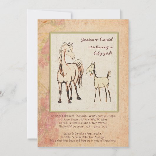 Equestrian Mare en Foal Baby shower Invitation Kaart (Achterkant)