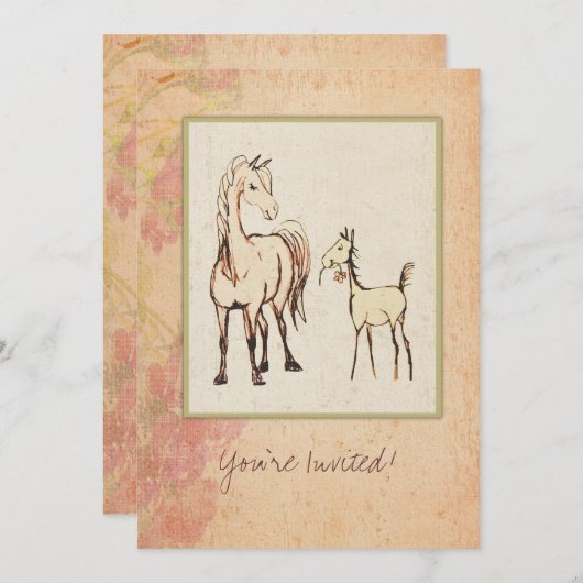 Equestrian Mare en Foal Baby shower Invitation Kaart (Voorkant / Achterkant)