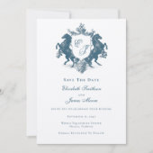 Equestrian Monogram Horses Crest Blauwgroen Blauw Save The Date (Voorkant)