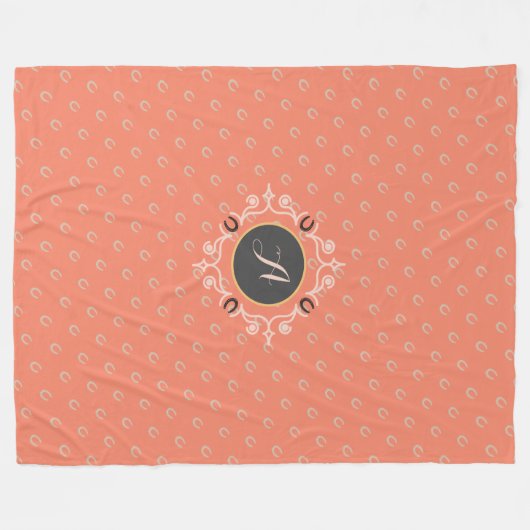 Equestrian Monogram Lucky Hoefijzer Fleece Deken (Voorkant (Horizontaal))