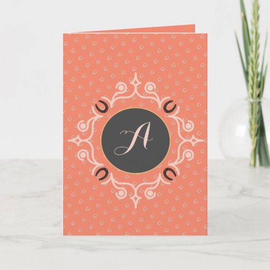 Equestrian Monogram Lucky Hoefijzer Kaart (Voorkant)