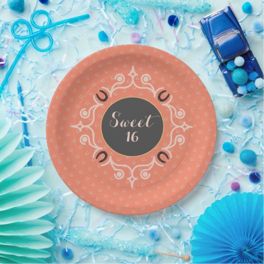 Equestrian Monogram Lucky Hoefijzer Papieren Bordje (Feest)