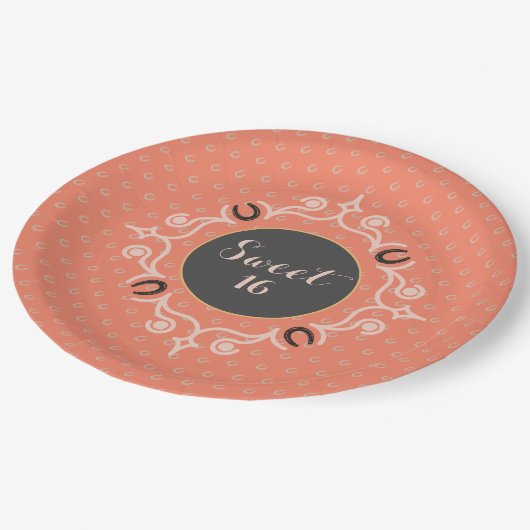 Equestrian Monogram Lucky Hoefijzer Papieren Bordje (Gekanteld)