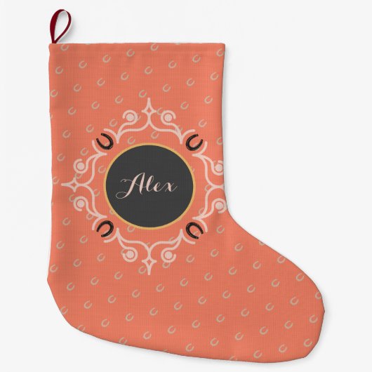 Equestrian Monogram Lucky Hoefijzer Pattern Grote Kerstsok (Voorkant)