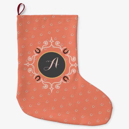Equestrian Monogram Lucky Hoefijzer Pattern Grote Kerstsok (Voorkant)