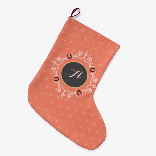 Equestrian Monogram Lucky Hoefijzer Pattern Grote Kerstsok (Voorkant (Hangend))