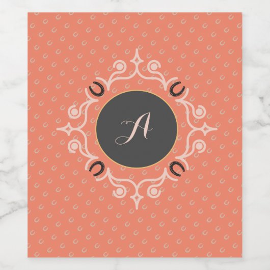 Equestrian Monogram Lucky Hoefijzer Wijn Etiket (Enkel label)