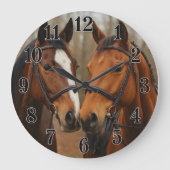 Equestrian pair of horses rustic countryside style grote klok (Voorkant)