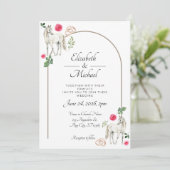Equestrian Pink Floral Rustic Wedding Kaart (Staand voorkant)